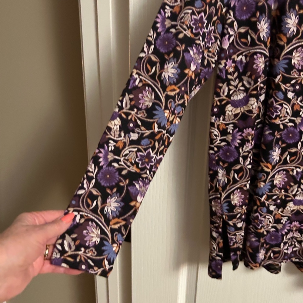 J. Jill Purple and Black Floral Long Sleeve Top - Picture 3 of 6